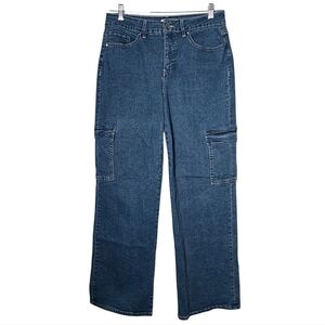 Royalty For Me Cargo Straight Leg Jeans Size 10 High Rise Dark Wash Denim